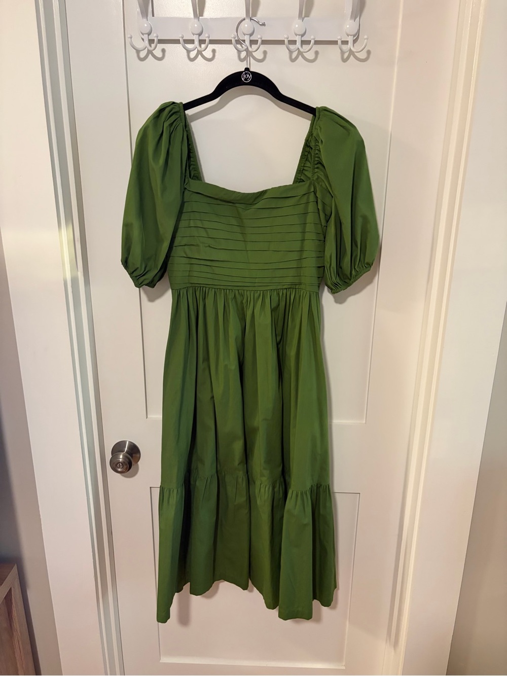 Abercrombie & Fitch Olive Green Puff-Sleeve Midi Dress